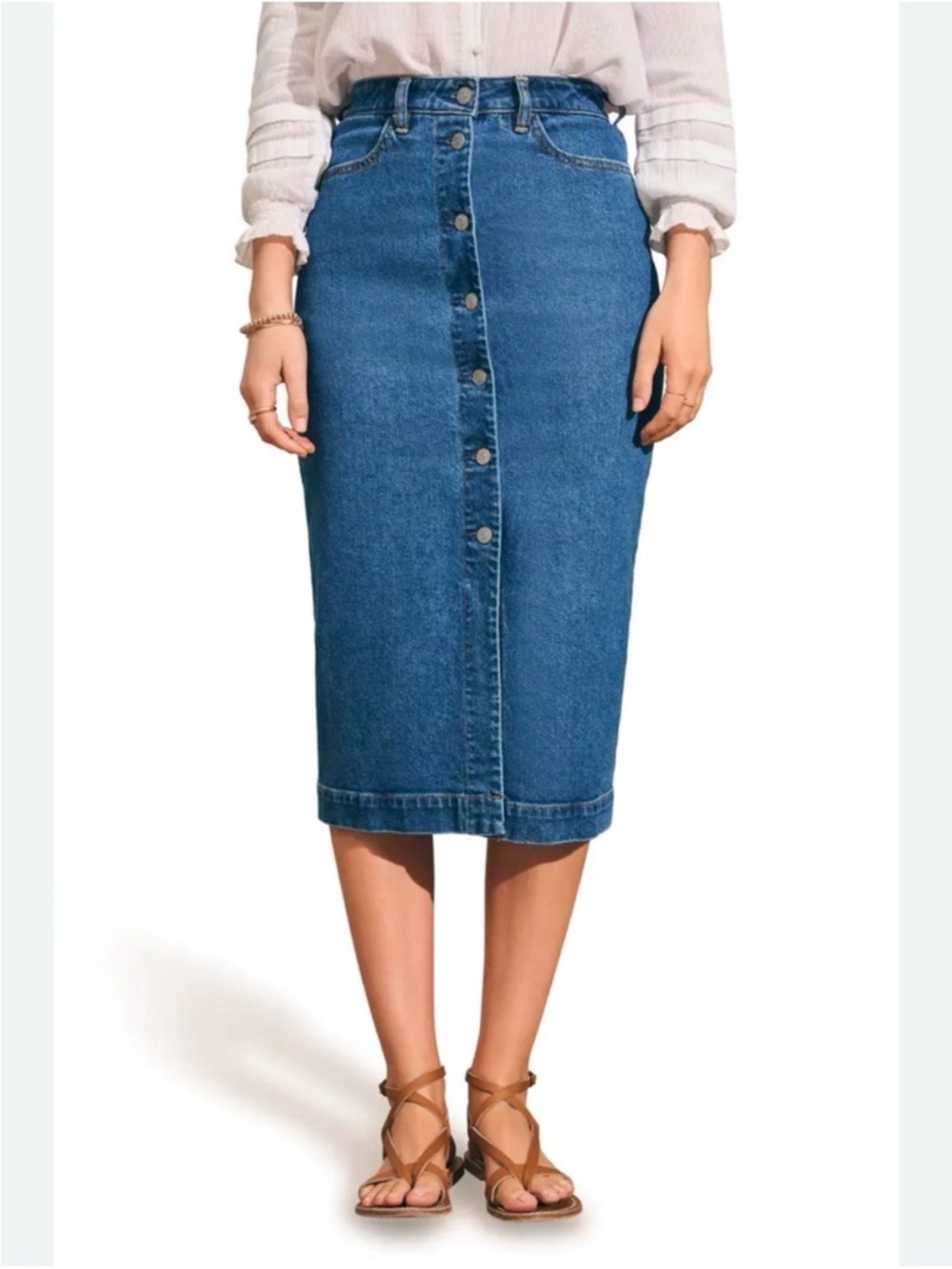 Faherty Button Front Organic Cotton Denim Skirt